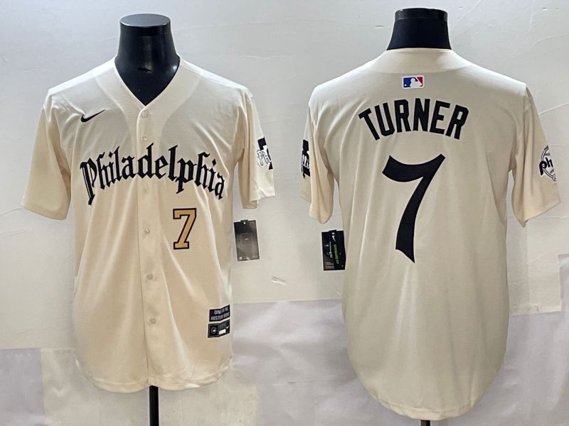 Men 2025 Philadelphia Phillies #7 Turner Cream Five generations Joint Name Nike MLB Jersey style 2->philadelphia phillies->MLB Jersey